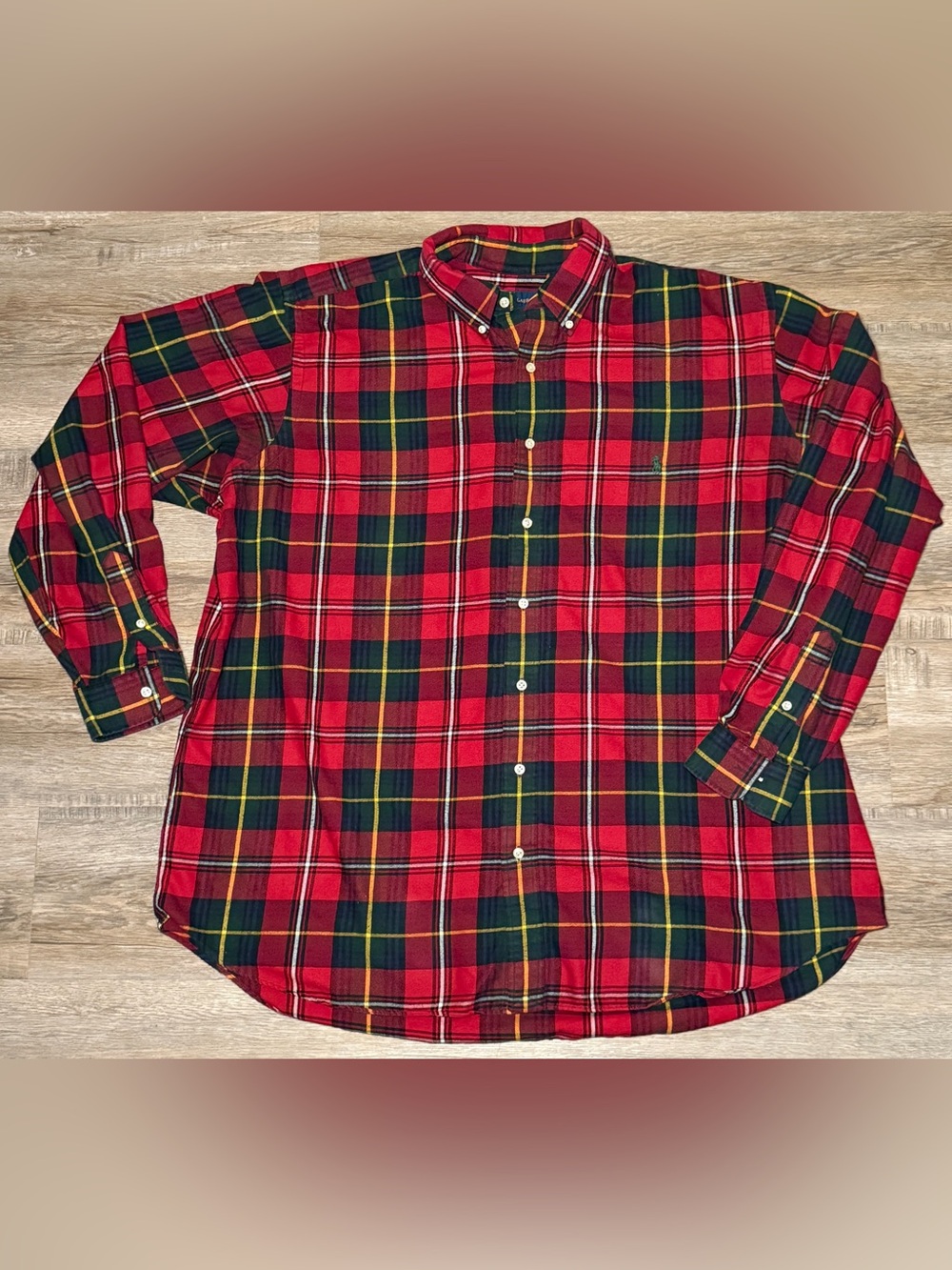 Ralph Lauren Red, Green, Navy Plaid Button-up Long Sleeve Flannel